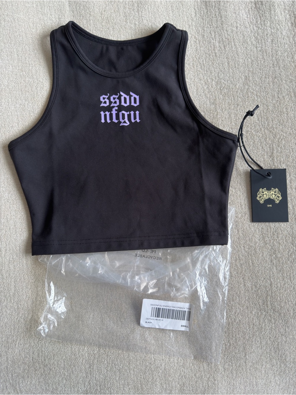 Darc sport SSDD NFGU Black Cropped Tank Top with Lilac Print